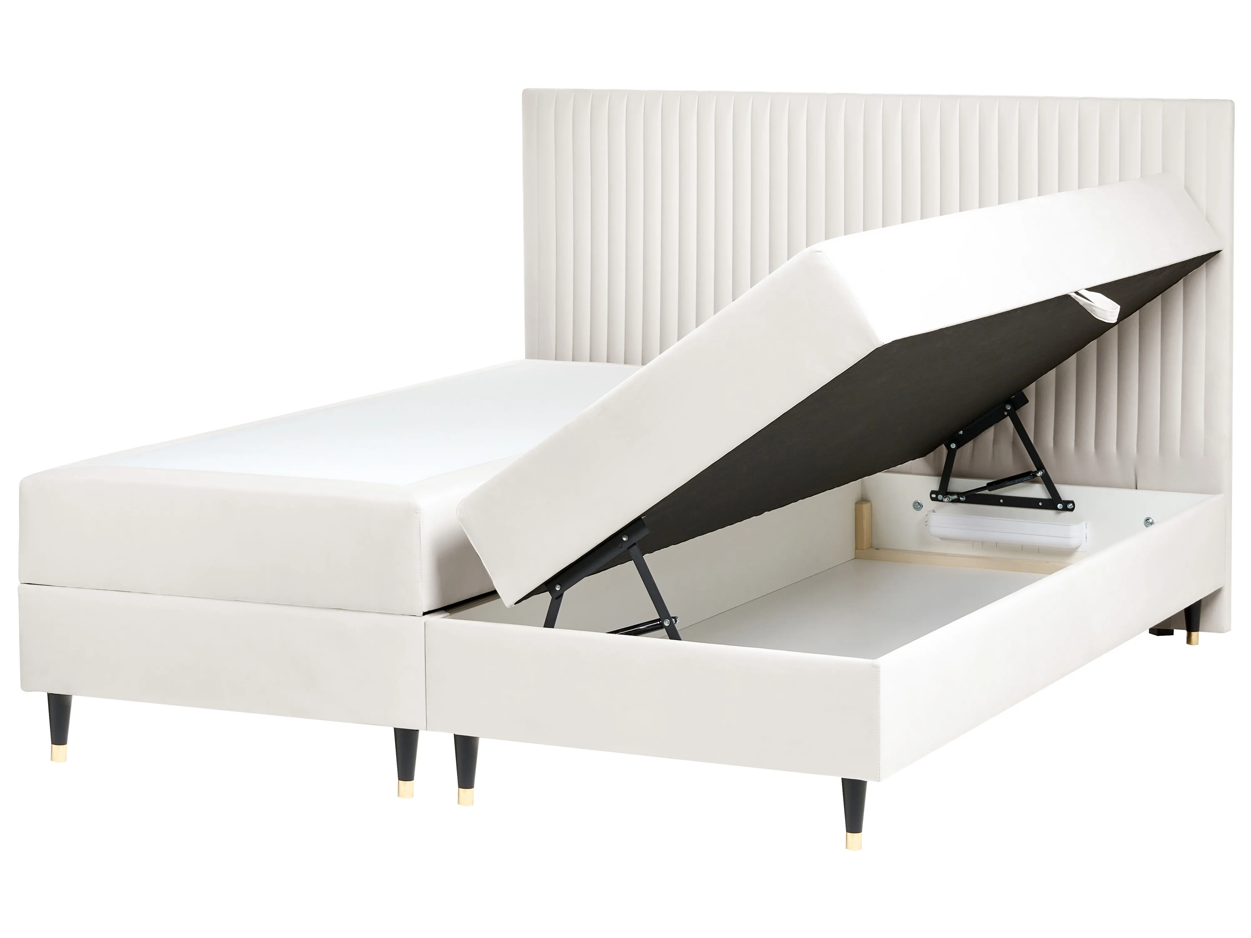 Boxspring met opbergruimte Fluweel DAME 180 x 200 cm Gebroken wit