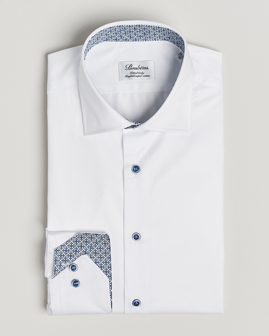 Stenströms Fitted Body Contrast Cotton Twill Shirt White