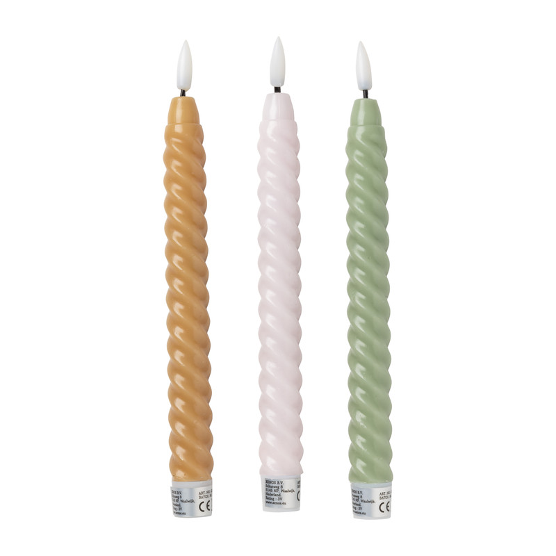 LED dinerkaarsen twist - roze - set van 2 - ø2.2x24.5 cm