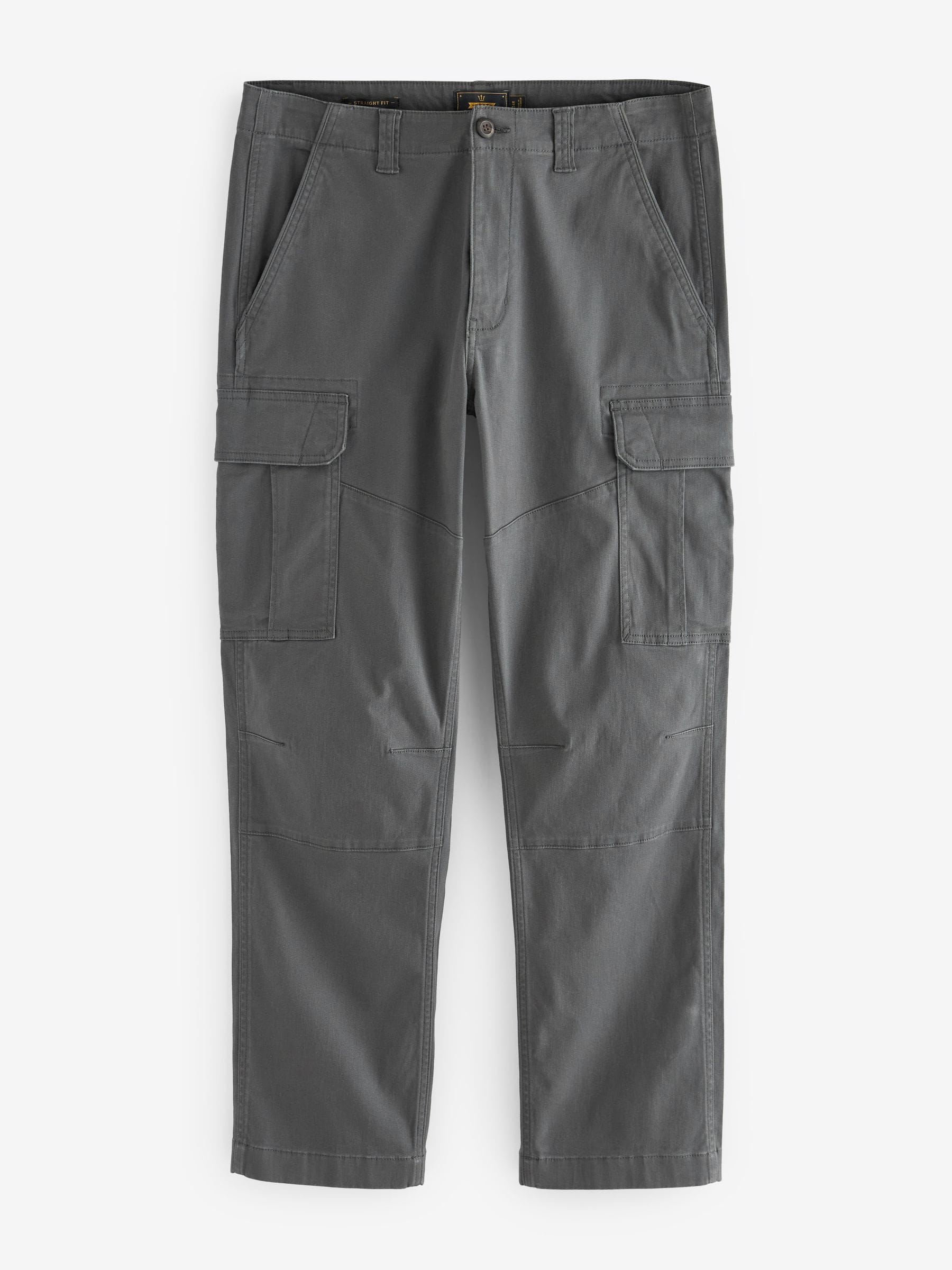 Antracietgrijs - Straight fit - Katoenen cargostretchbroek