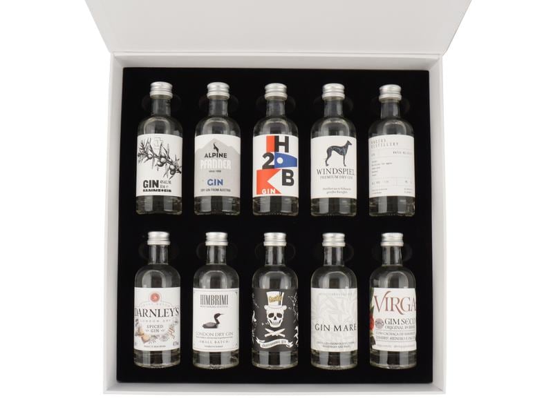 Glen Fahrn Geschenkbox The Gin Box «World Gin Tour» 10 x 50 Geschenkset mit hochwertigen Wacholder-Spirituosen