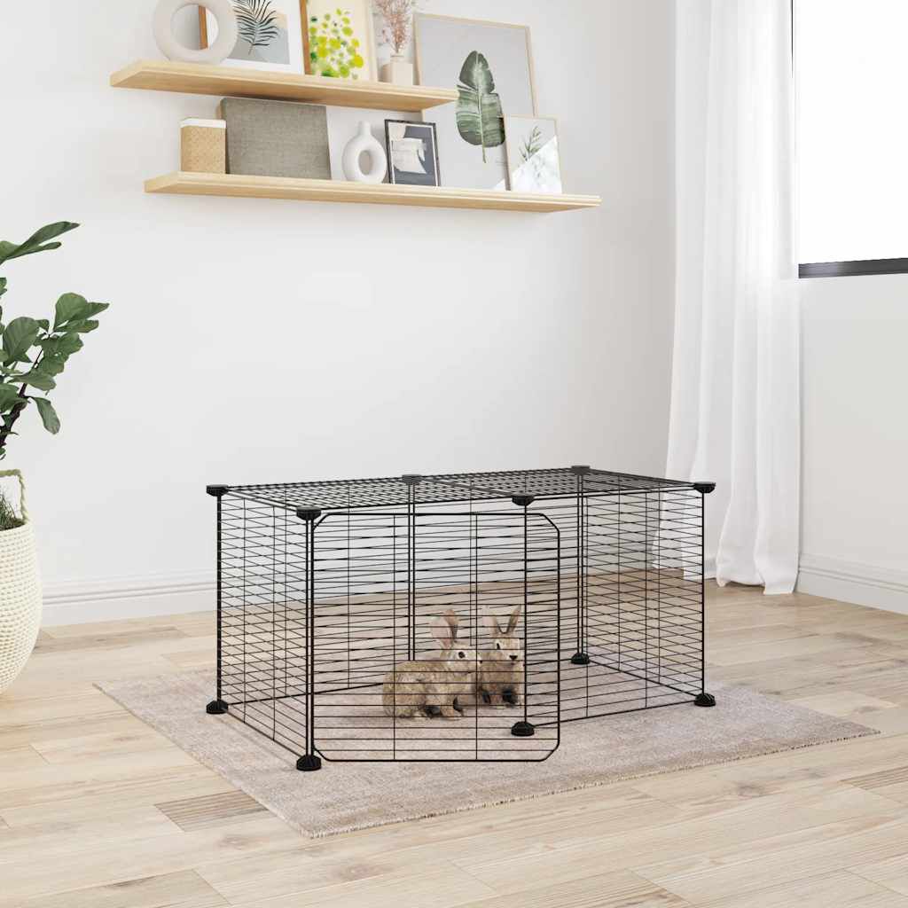 vidaXL Huisdierkooi met poort, 8 panelen, zwart, 35x35 cm, staal