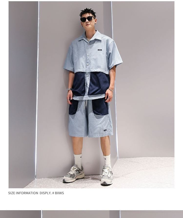 Wewewow - Set: Shirt met korte mouwen en kraag + Shorts met trekkoord in de taille