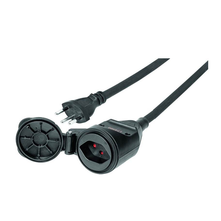 (10m) Verlängerungs Kabel mit CH-Stecker Schweiz 3-polig T13 T12 mit Klappdeckel (03021162) - Schwarz