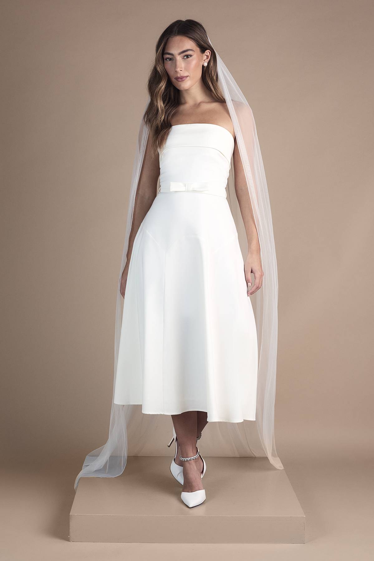 Coast Robe de Mariée Mi-Longue Bustier avec Nœud à la Taille