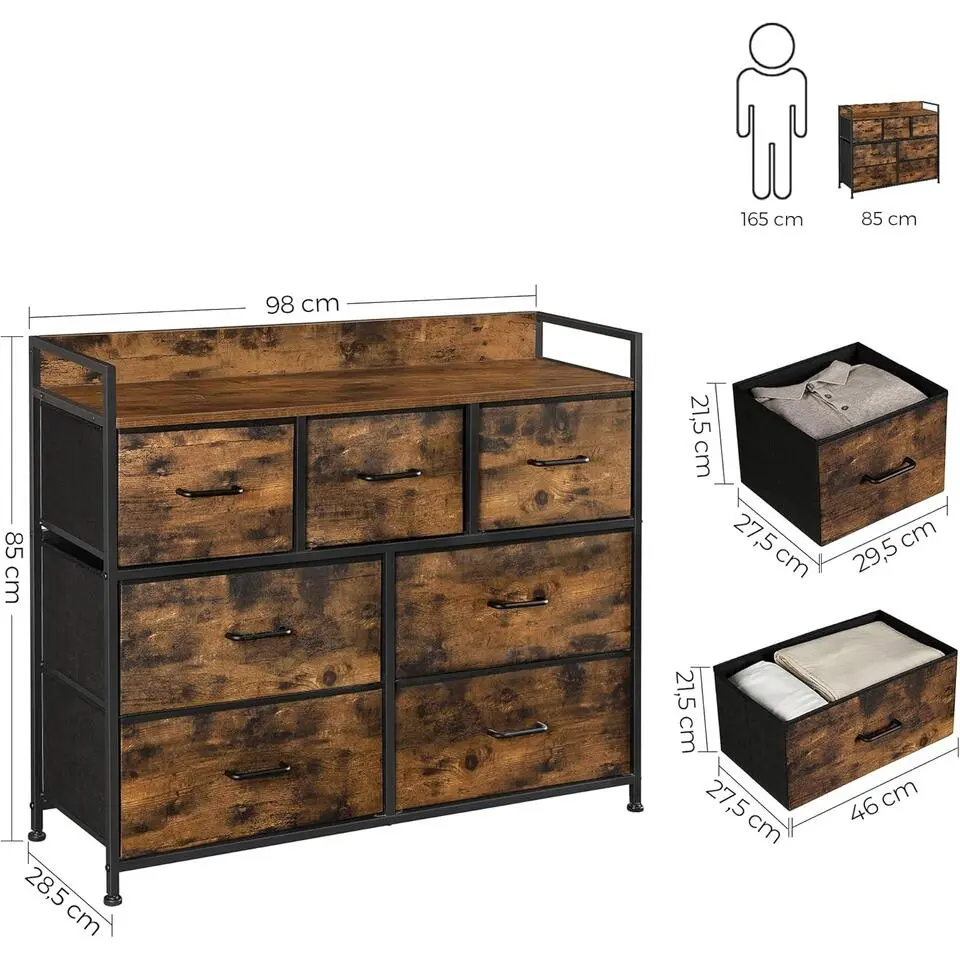 Parya Home Industriėle Commode – Opbergkast met 7 mdf laden en metalen frame