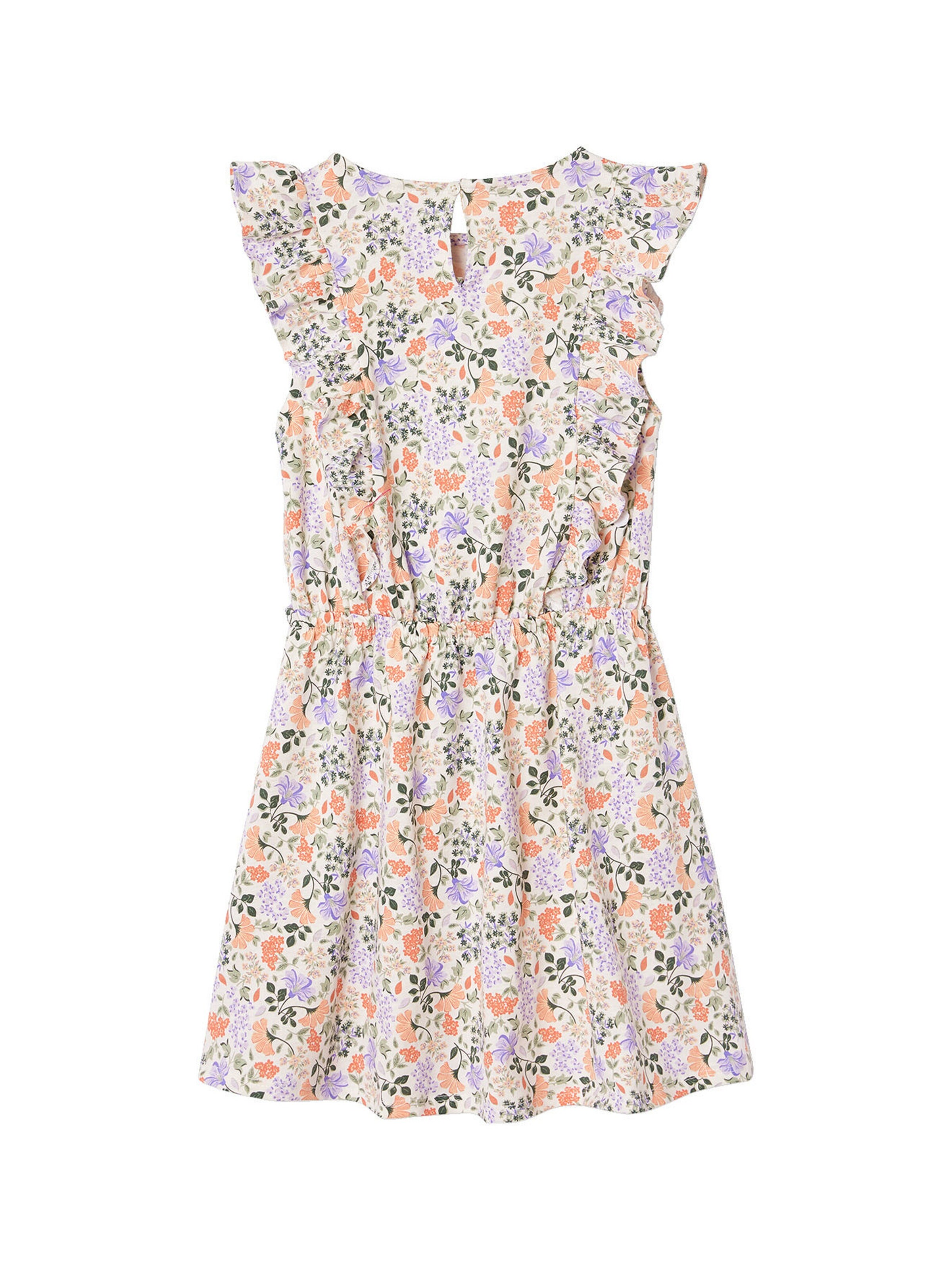Vertbaudet Bedrucktes Mädchen Jerseykleid mit Volantärmeln wollweiß