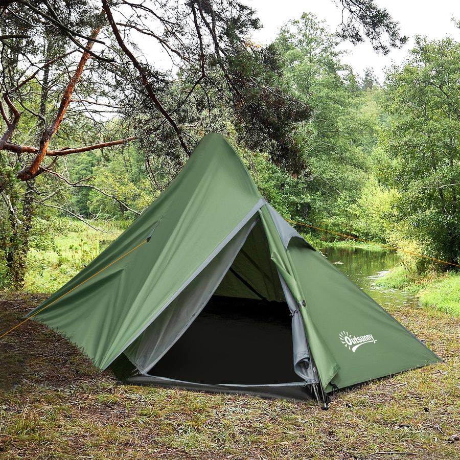 Outsunny Campingzelt für 2 Personen dunkelgrün, schwarz, weiß