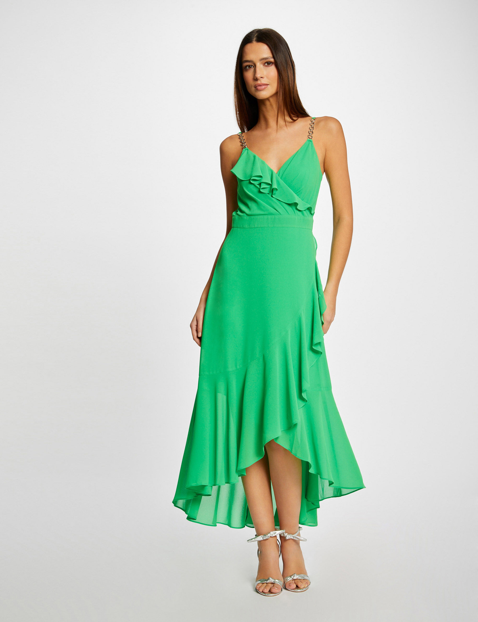 Robe longue évasée à volants vert femme - vert