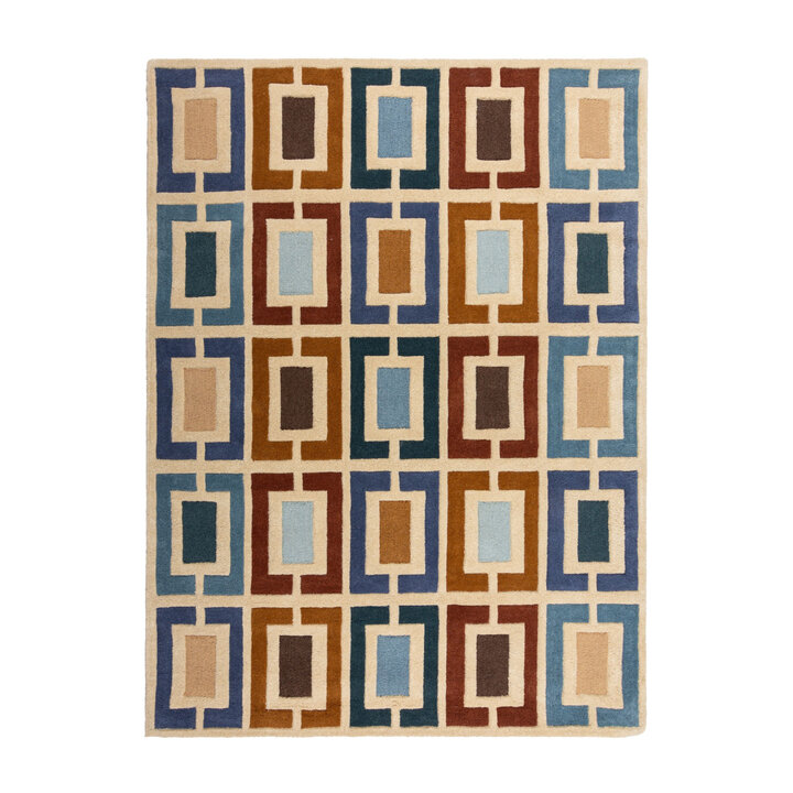 Retro vloerkleed - Ryano Blokken Blauw/Multicolor