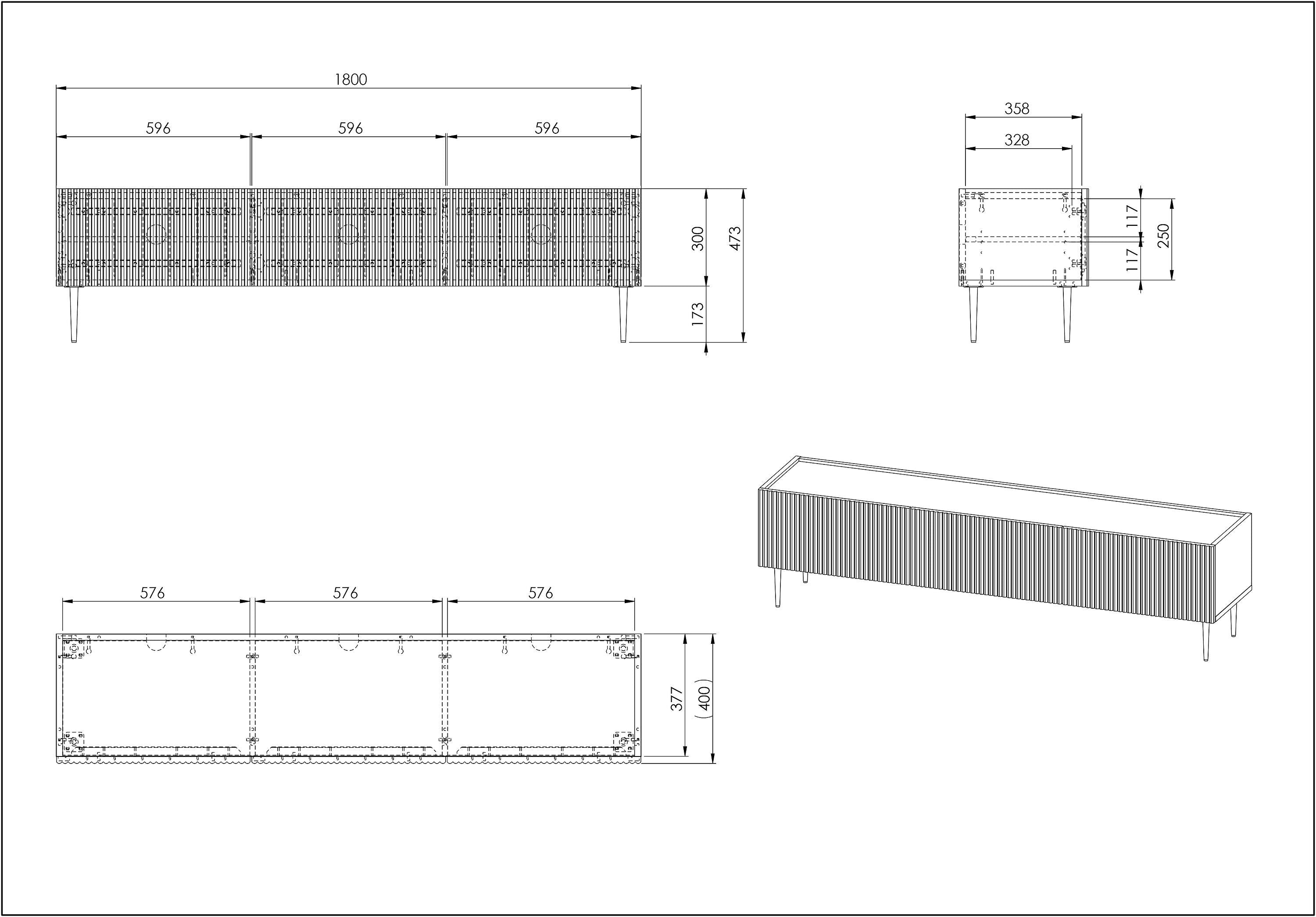 ILVI Lowboard - Schwarz / B: 180.0 cm x T: 40.0 cm x H: 47.3 cm