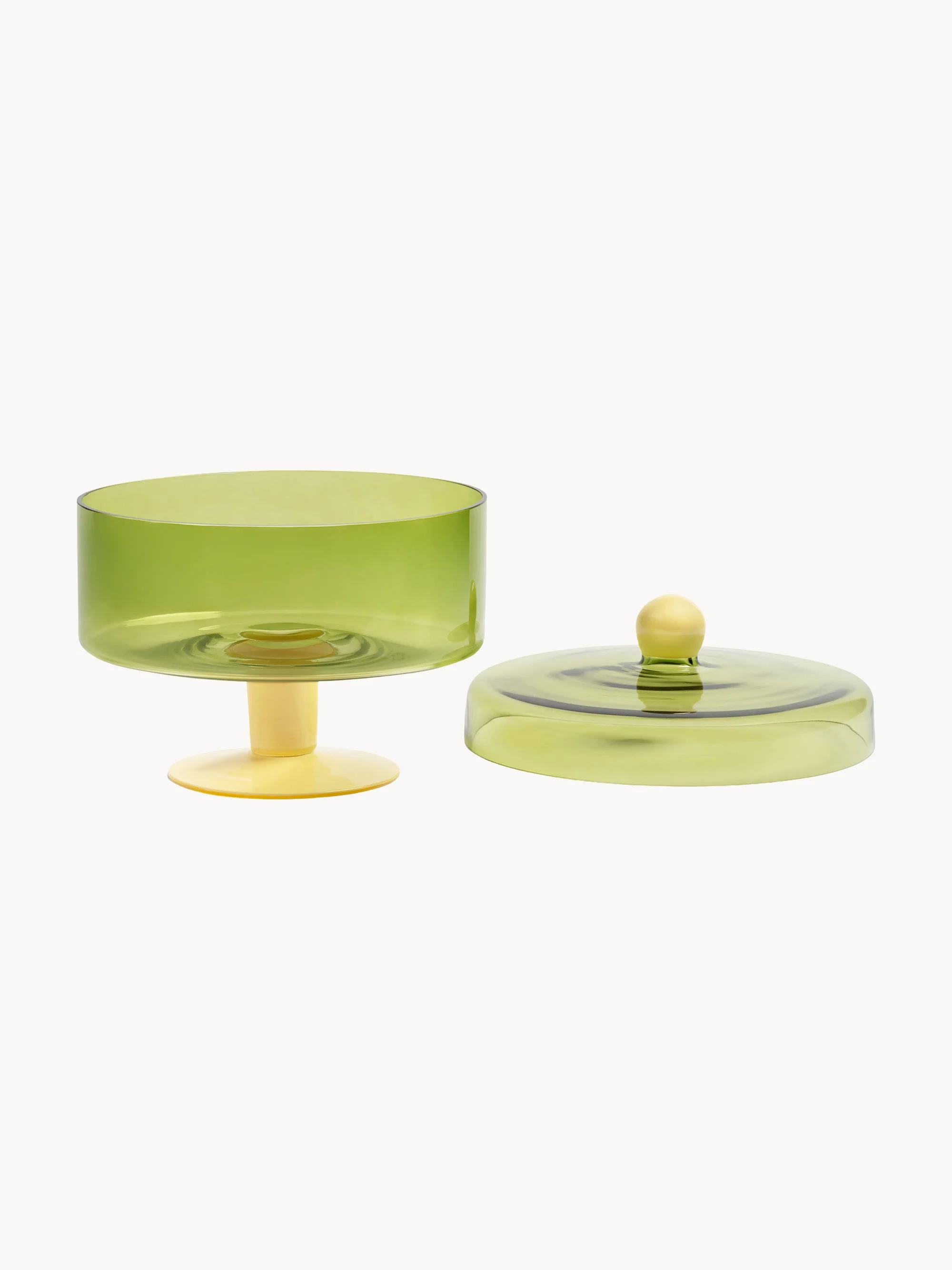 Handgemaakte opbergpot Duo van glas