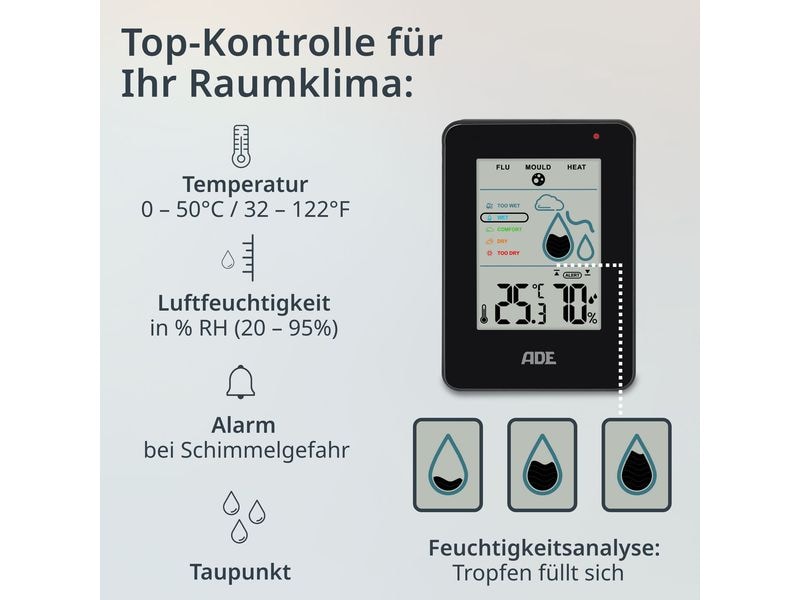 ADE Thermo-/Hygrometer digital Schwarz Digitales Thermo-/Hygrometer