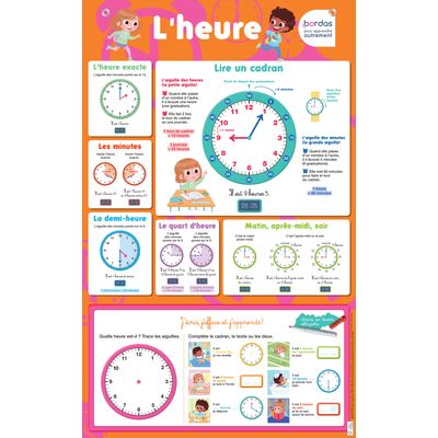 Les posters effaçables - J'apprends à lire l'heure - dès 6 ans