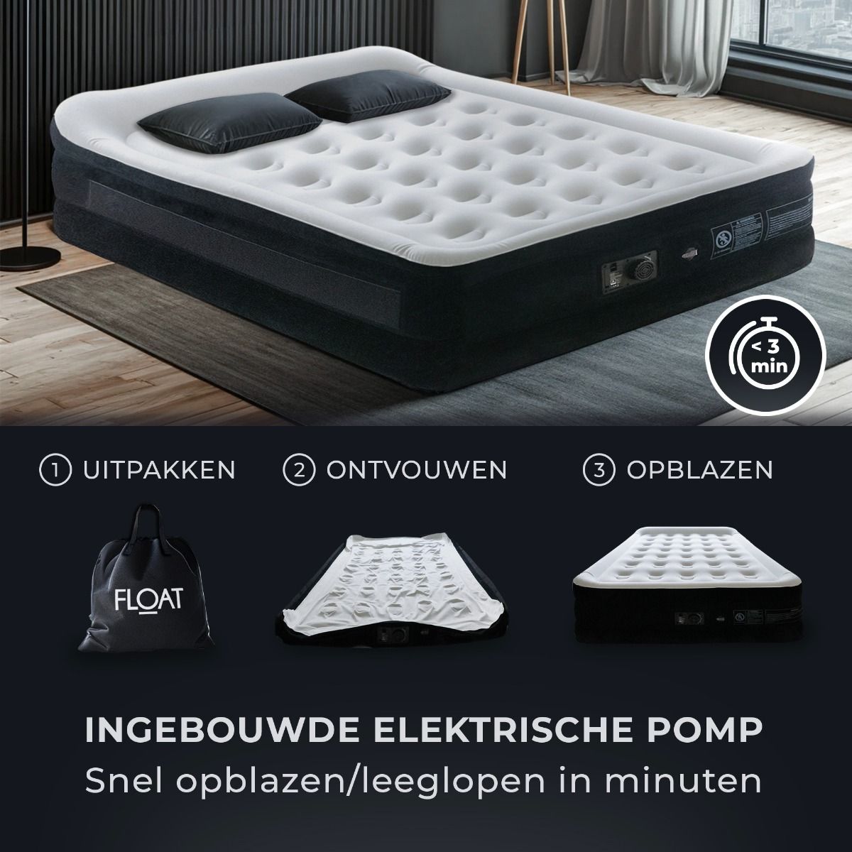 FLOAT VersaVento 2 persoons luchtbed met pomp en zijzakken