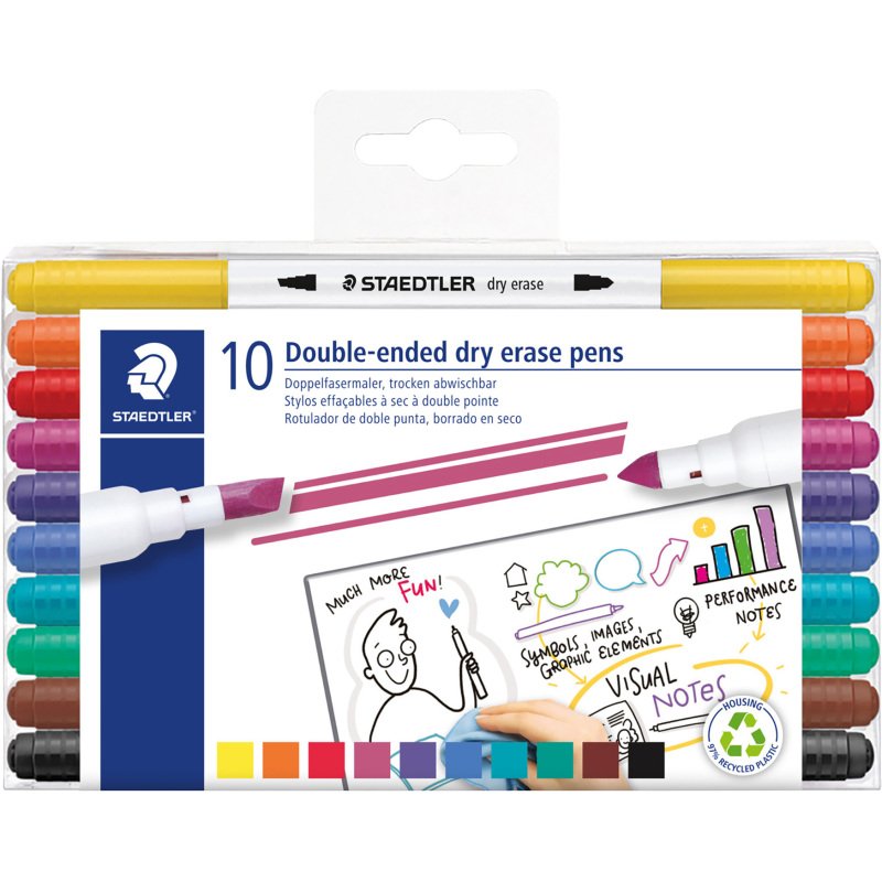Marqueur effaçable Staedtler 3010 double pointe  - Pochette de 10