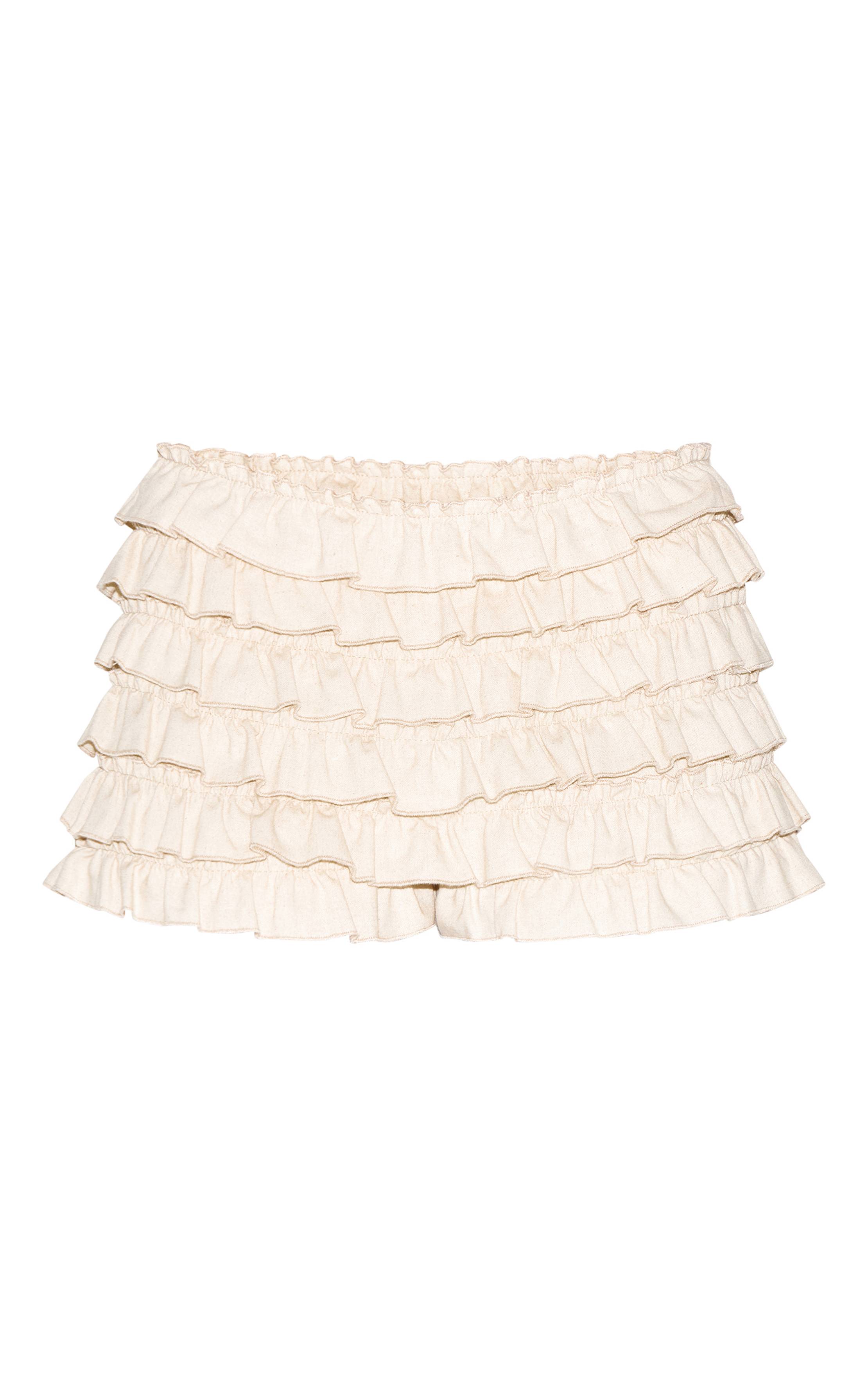 Naturel Short Bloomer Taille Basse En Mélange De Lin