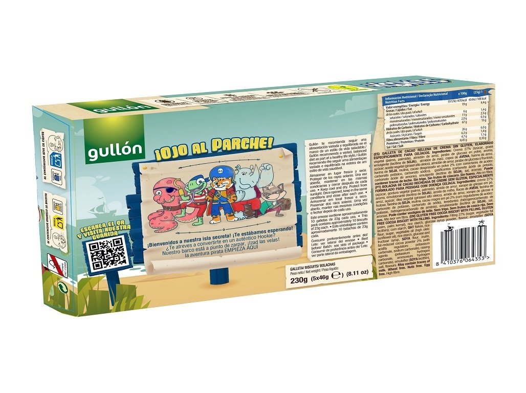 BOLACHA SANDWICH GULLON HOOKIES SEM GLÚTEN 230 G 5 SAQ