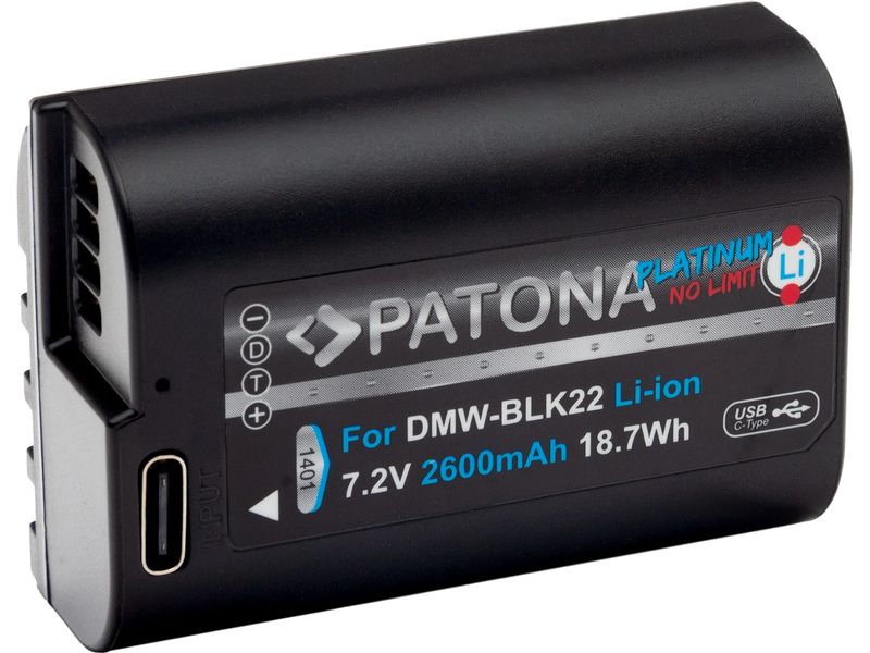 Patona Platinum Akku für Panasonic DMW-BLK22, S5, G9, GH5 u Platinum Batteriesatz für Panasonic