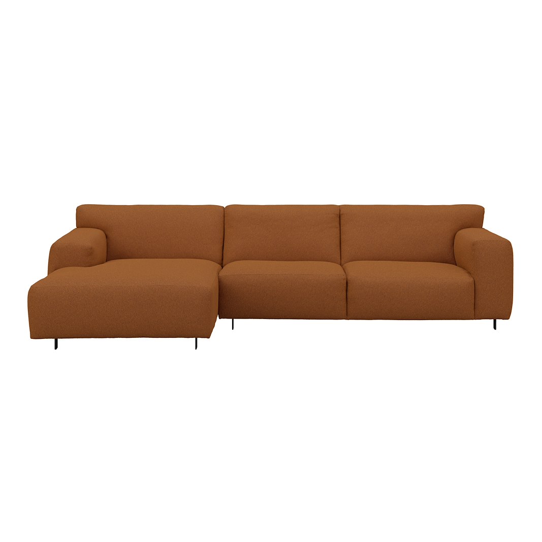 Vesta 2,5-seter med sjeselong venstre I Tekstil Marilyn Bronze, standardsøm, sort metallben 10 cm, Comfort CM