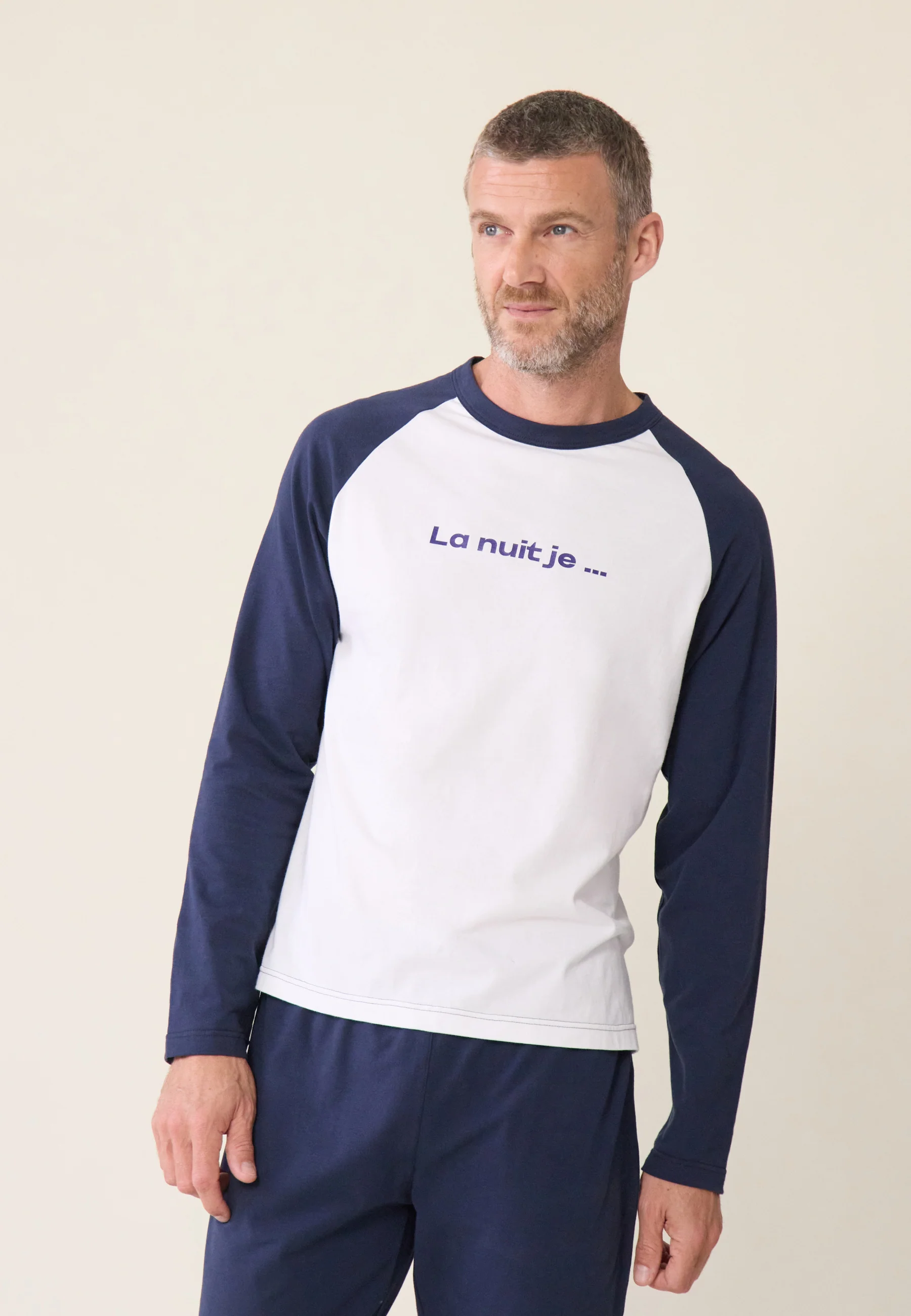 Ensemble pyjama chemise et pantalon en coton-Ensemble Pyjama Nathan Blanc Marine