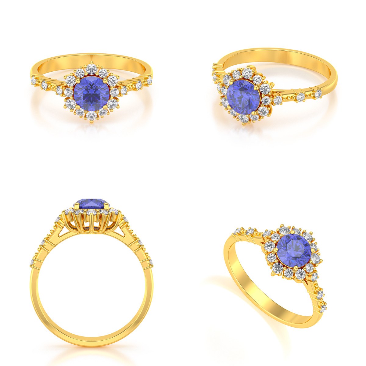 Bague ADEN Or 585 Jaune Tanzanite et diamants 3.25grs