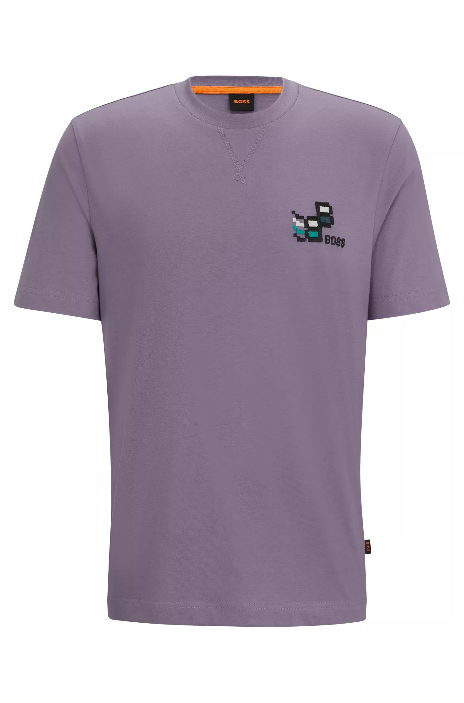 Camiseta BOSS laranja em malha de algodão com estampa sazonal.