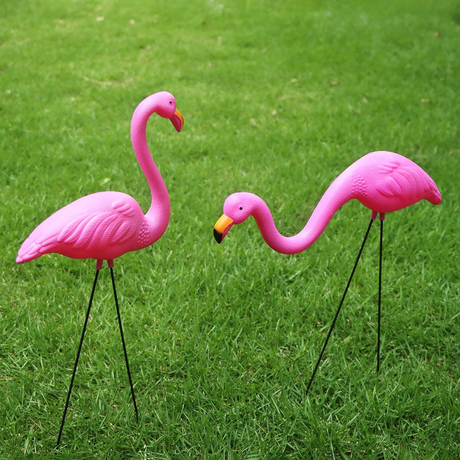 (2er Set) Flamingo Garten Dekoration Rasen Accessoire Teich Figur - Pink