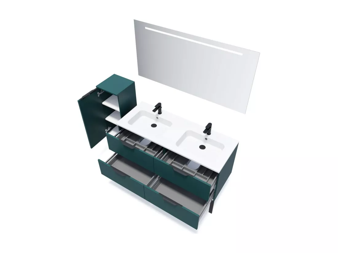 Meuble de salle de bain suspendu double vasque intégrée 140cm 4 tiroirs Bleu - Soho