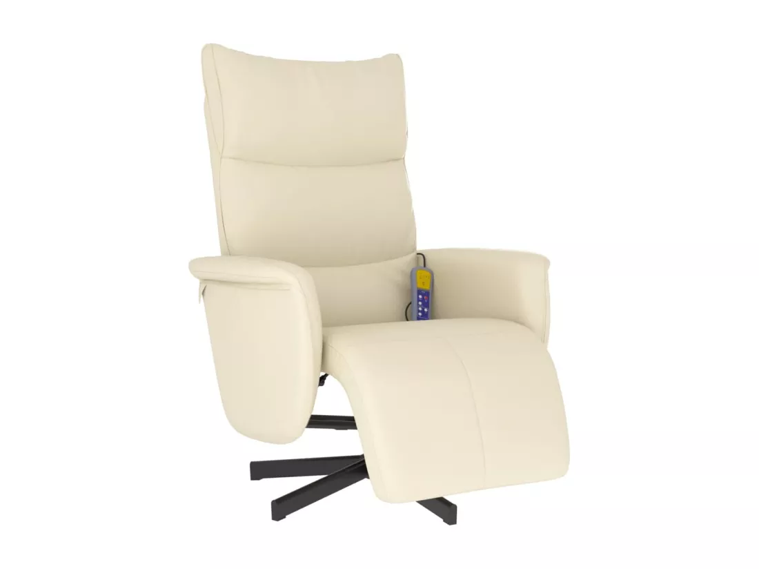 Fauteuil inclinable de massage et repose-pieds crème similicuir