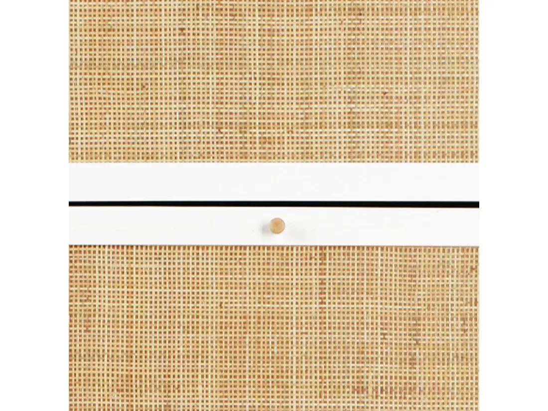 Meuble à chaussures blanc. 3 abattants en cannage. Bohème. L 75 x P 26 x H 131cm
