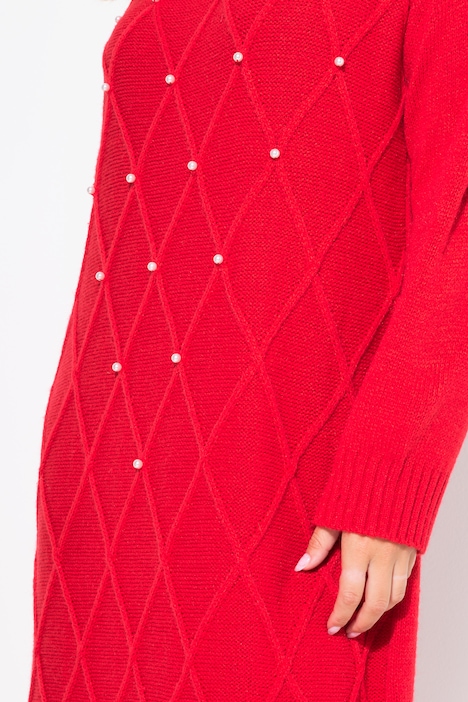 Strickkleid, Rhombenstruktur, Zierperlen, Langarm