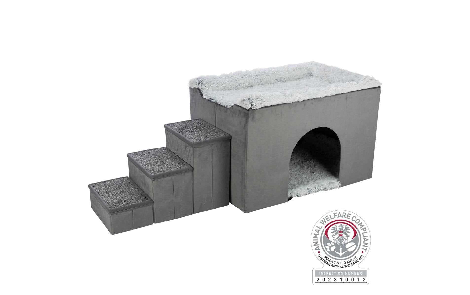 Höhle Harvey mit Treppe, 154 × 60 × 60 cm, Grau<br>Haustiertreppe mit Höhle