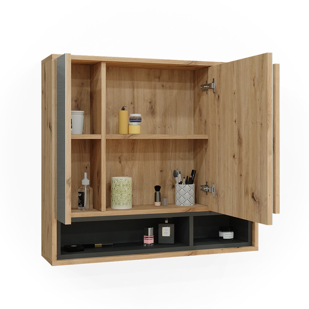 Vicco Spiegelschrank Badschrank Badezimmermöbel Beatrice Eiche Anthrazit modern 80x72 cm Badspiegel Badezimmer Schrank Badmöbel Schranktür Schrankfach