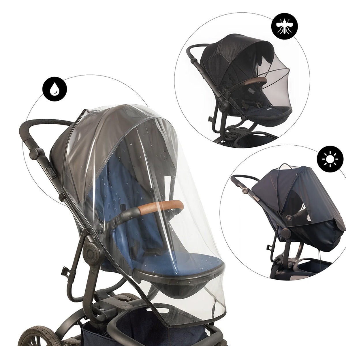 Regntrekk, Solskjerm & Myggnett 3in1 | Rain Cover Stroller