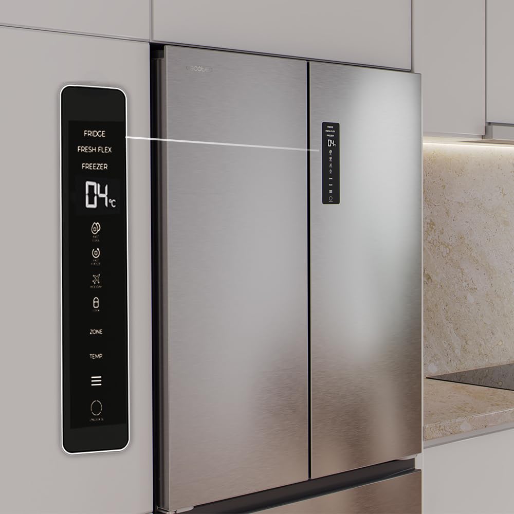 Cecotec Réfrigérateur Porte Française de 4 Portes Semi-Intégrable 458L Total No Frost Bolero CoolMarket F2D 458 SBI Inox E, Hauteur 189 cm et 83 cm La
