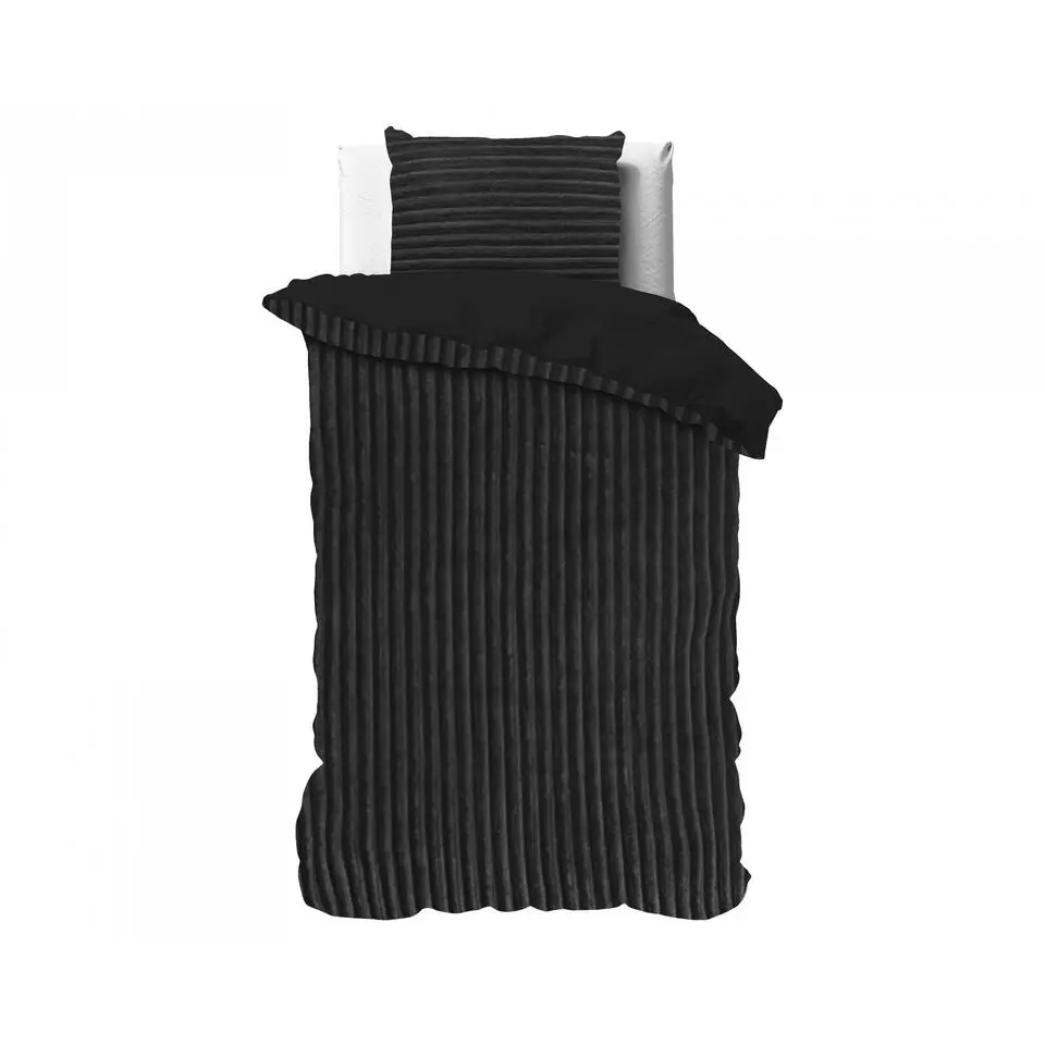 Dekbedovertrek Teddy Rib 140x220 – Fluweelzacht & Knus Design - Zwart