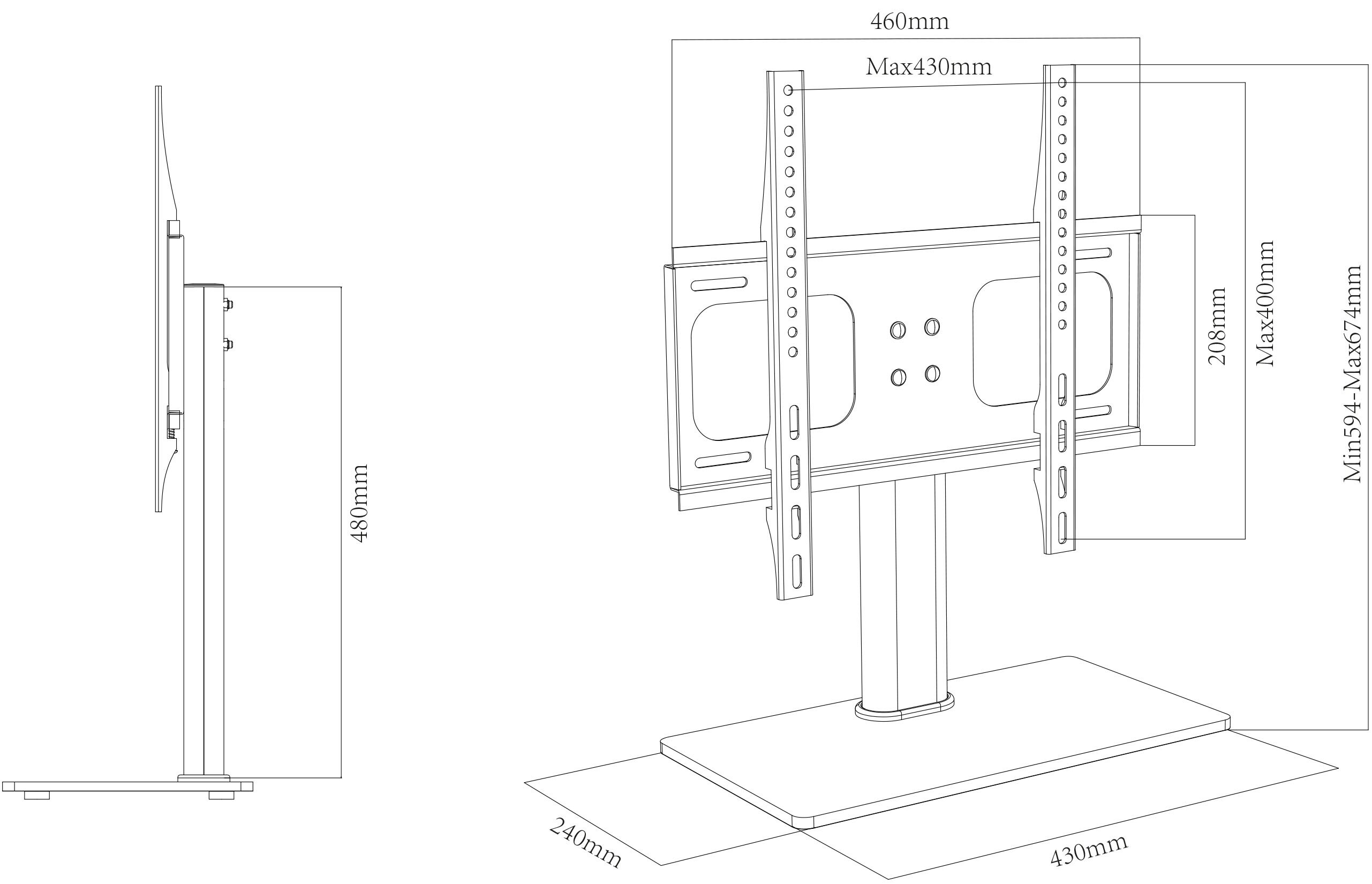 VCM Universal TV VESA Standfuß Aufsatz Erhöhung Alu Fernseh Ständer Glas B-TTS-400