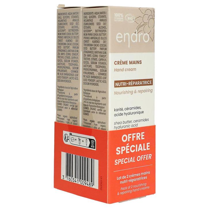 Crème mains Nutri-réparatrice karité, céramides acide hyaluronique 2x50ml
