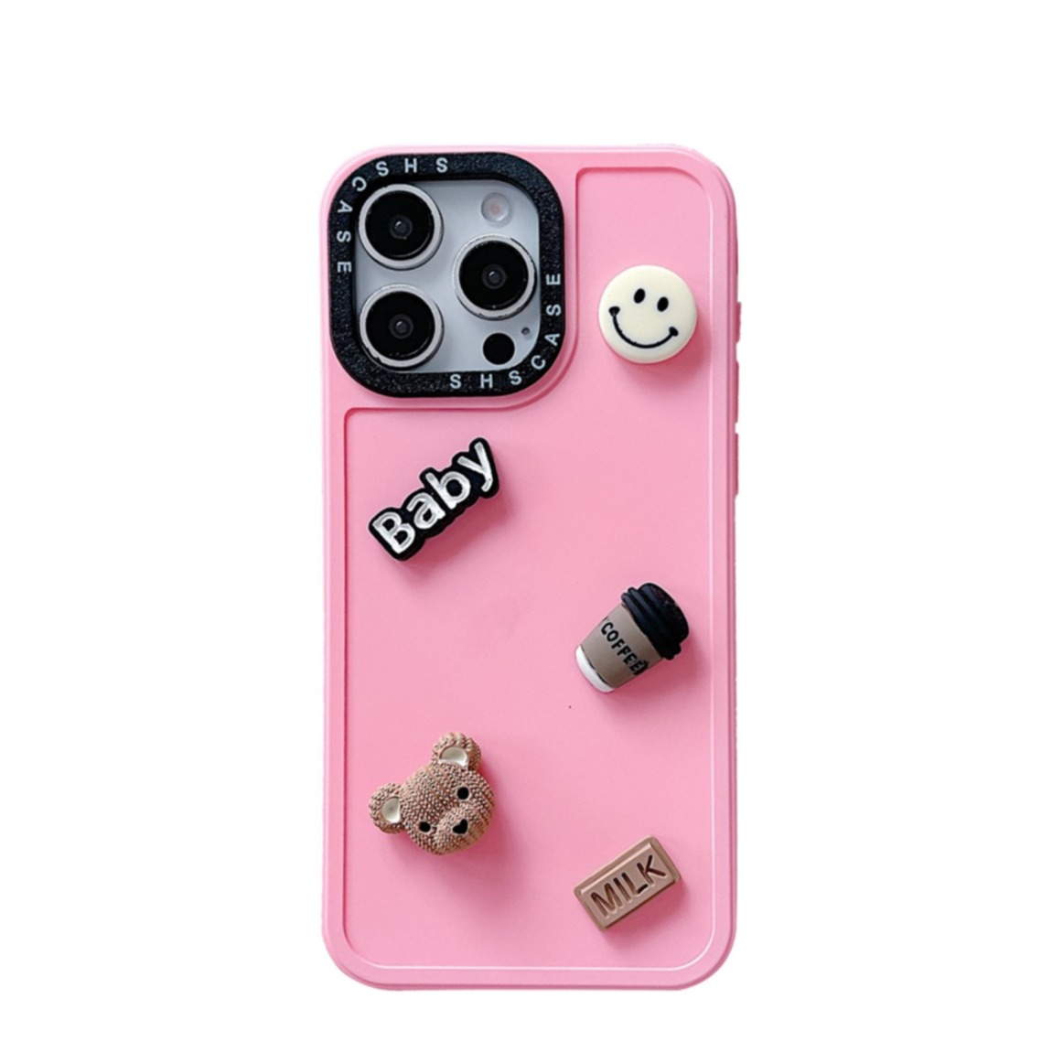iPhone 16 Pro 3D Gummi Case Schutzhülle mit Beweglichen Stickern - Rosa