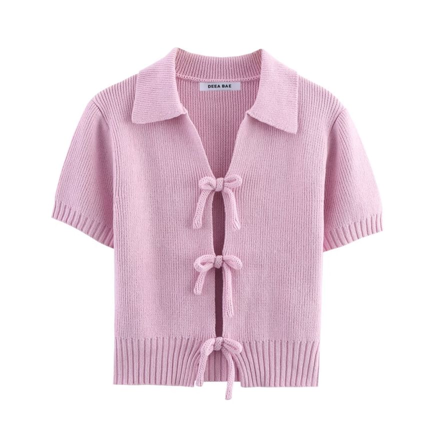 Avauntgardo - Kort vest met V-hals, kraag, strik aan de voorkant en effen cropped mouwen