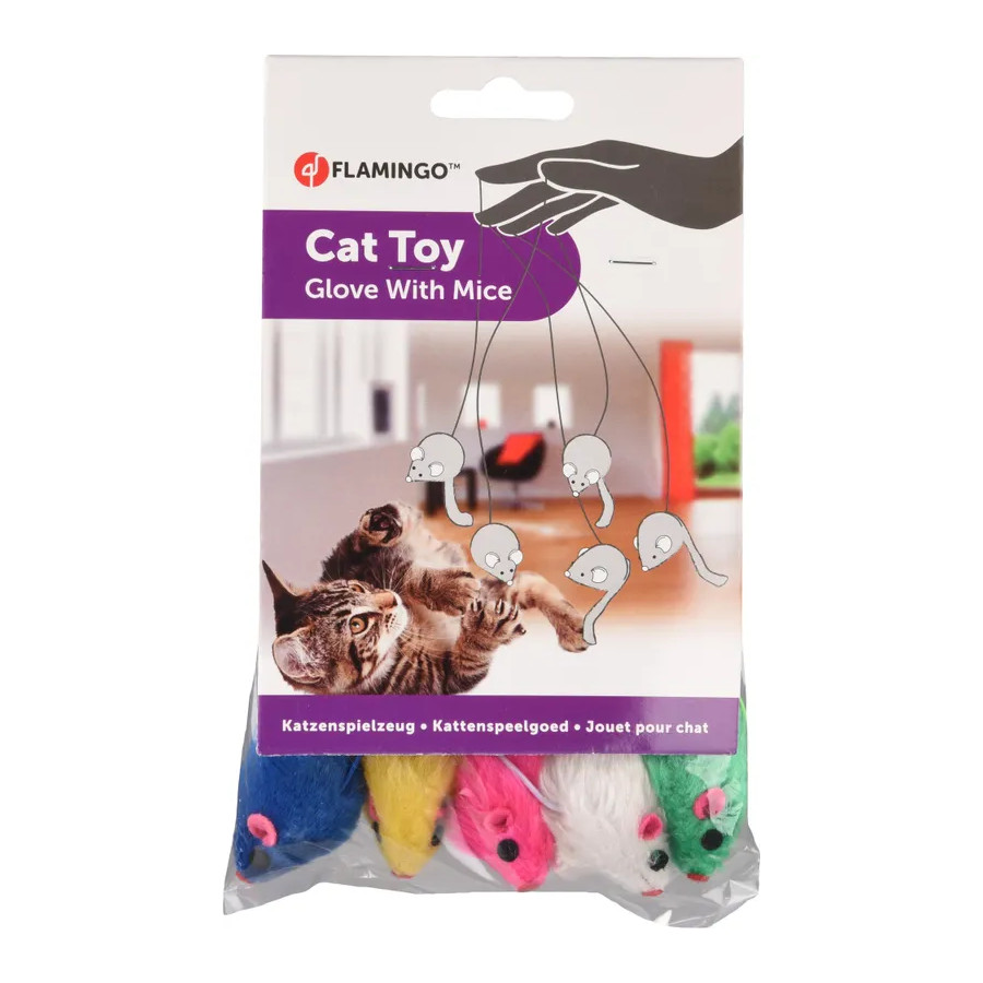 Luva de brinquedo de flamingo com ratinhos para gatos