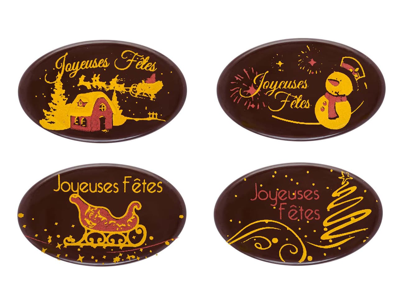 Moule thermoformé pré-imprimé - Ovale Joyeuses Fêtes - 5,5 x 3,4 cm - Florensuc