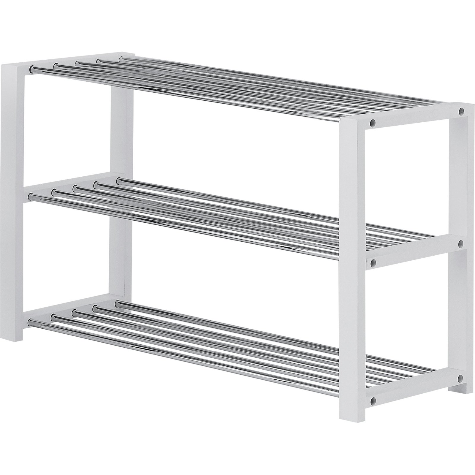 Schuhregal Myriam Kiefer massiv weiss Chromfarben 80 x 50 x 30 cm
