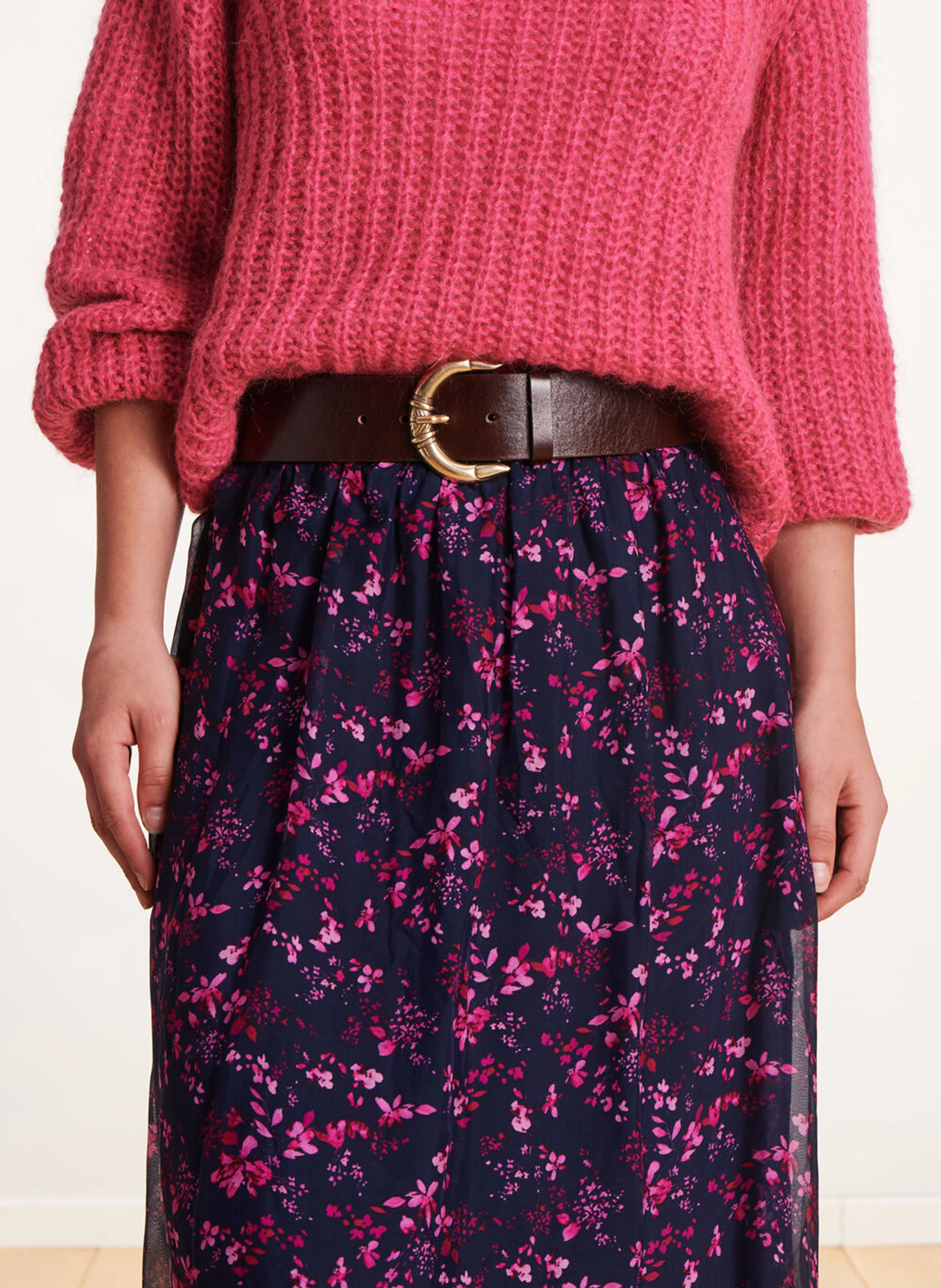 Ceinture large en cuir| Violet