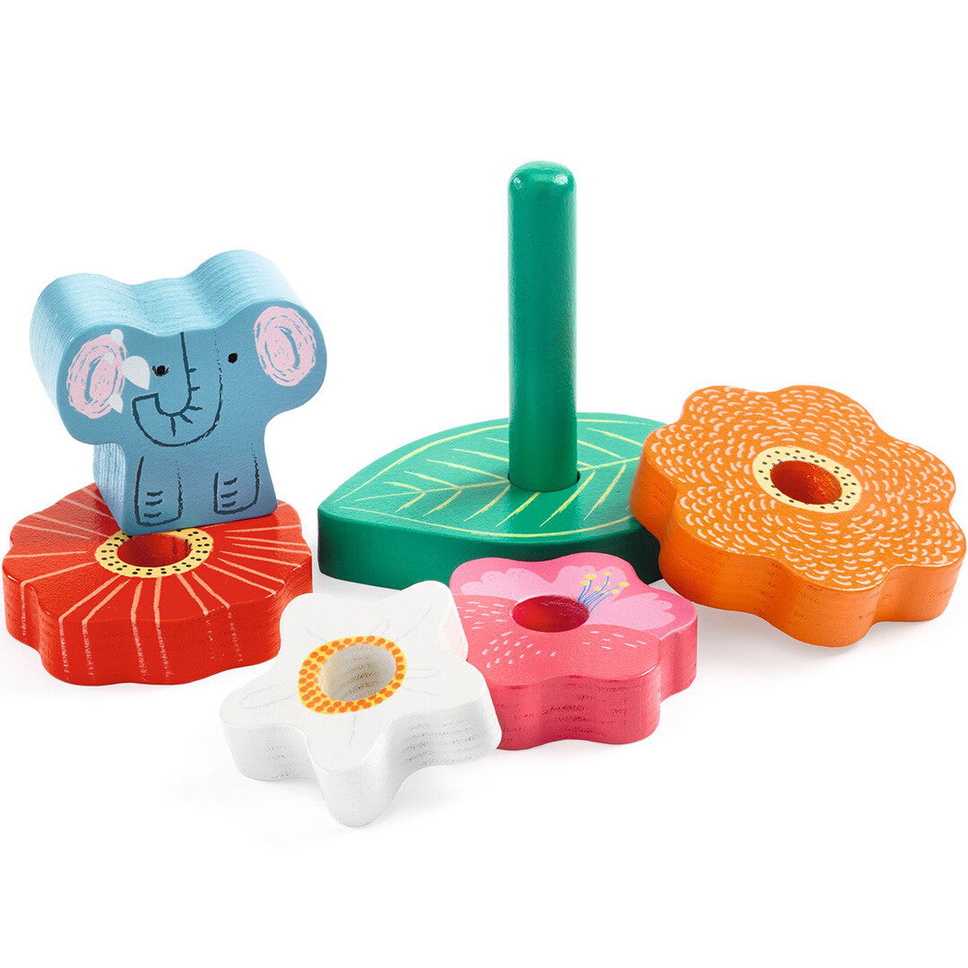 Djeco houten puzzel en stapeltoren - happy - 7st