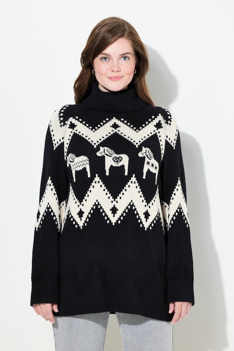 Pullover, Fair Isle, Rollkragen, Langarm, Biobaumwolle