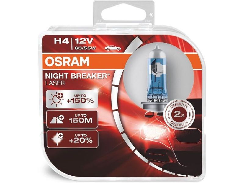 OSRAM Night Breaker Laser Duobox H4 12V 60/55W P43t PKW Halogenlicht mit ausgezeichneter Helligkeit