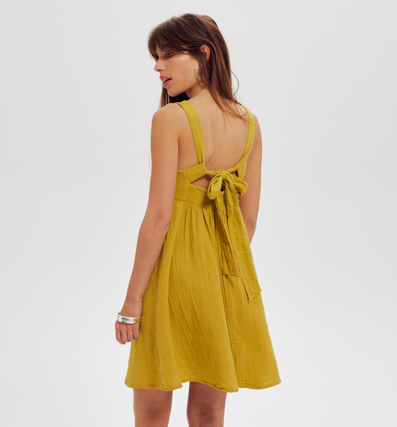 Robe dos nu en gaze de coton - Vert anis