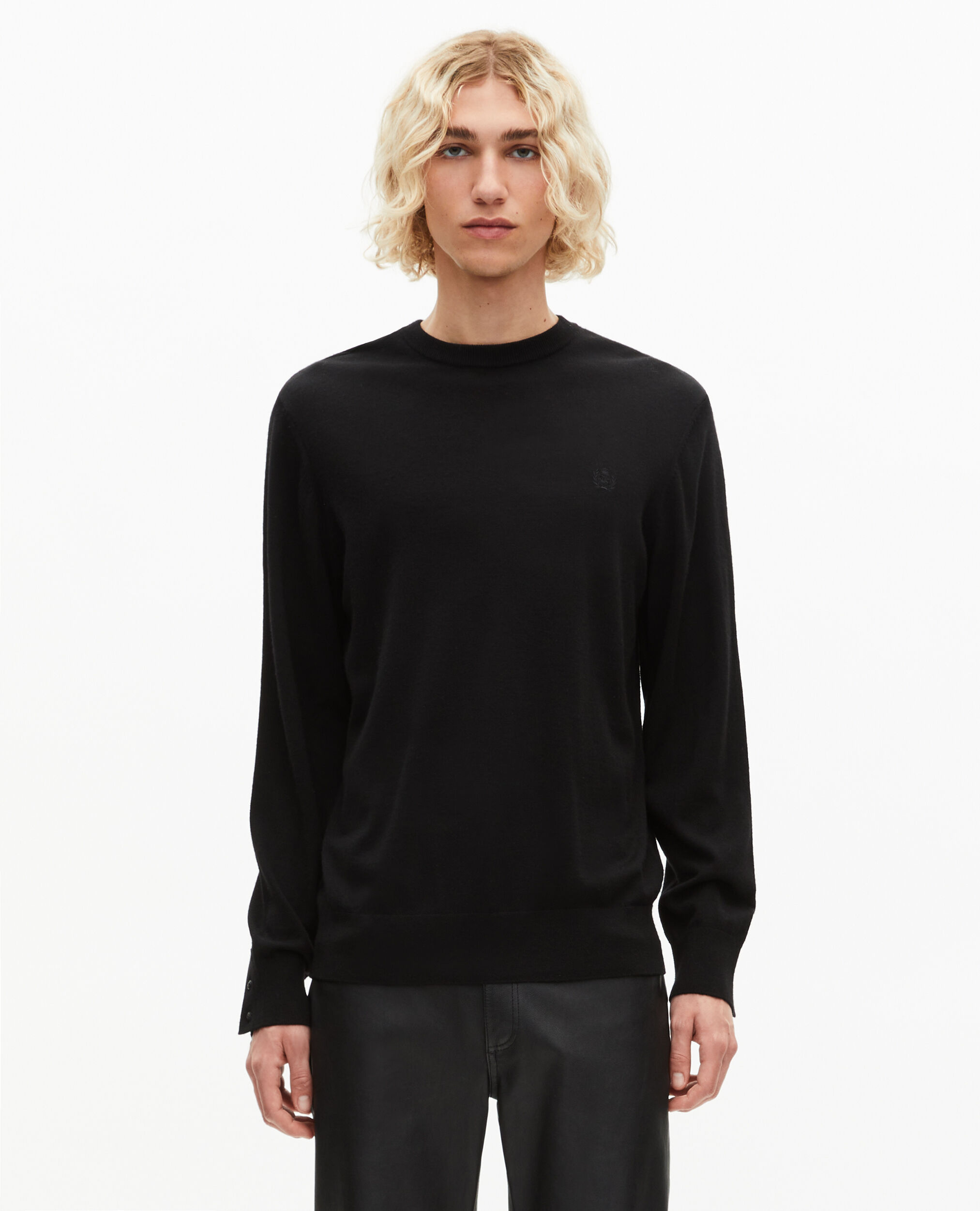Pull col rond en laine mérinos noir